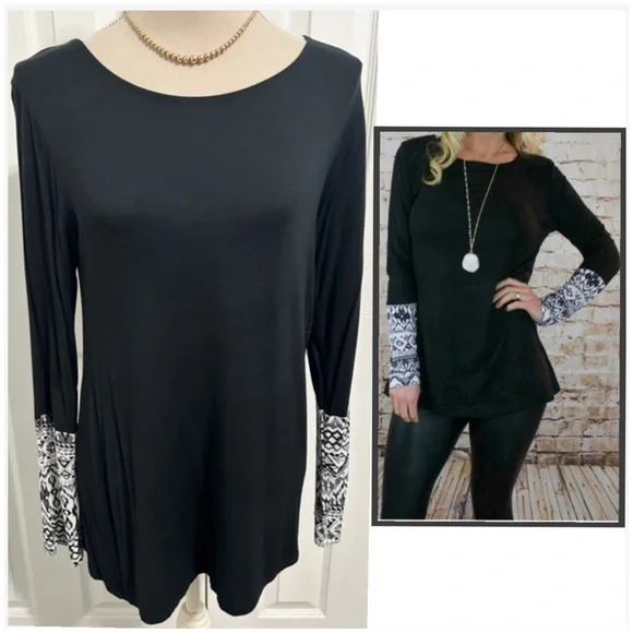 Chris & Carol, Black Long Sleeve Shirt With Contrast Tribal Cuffs - Picture 4 of 7